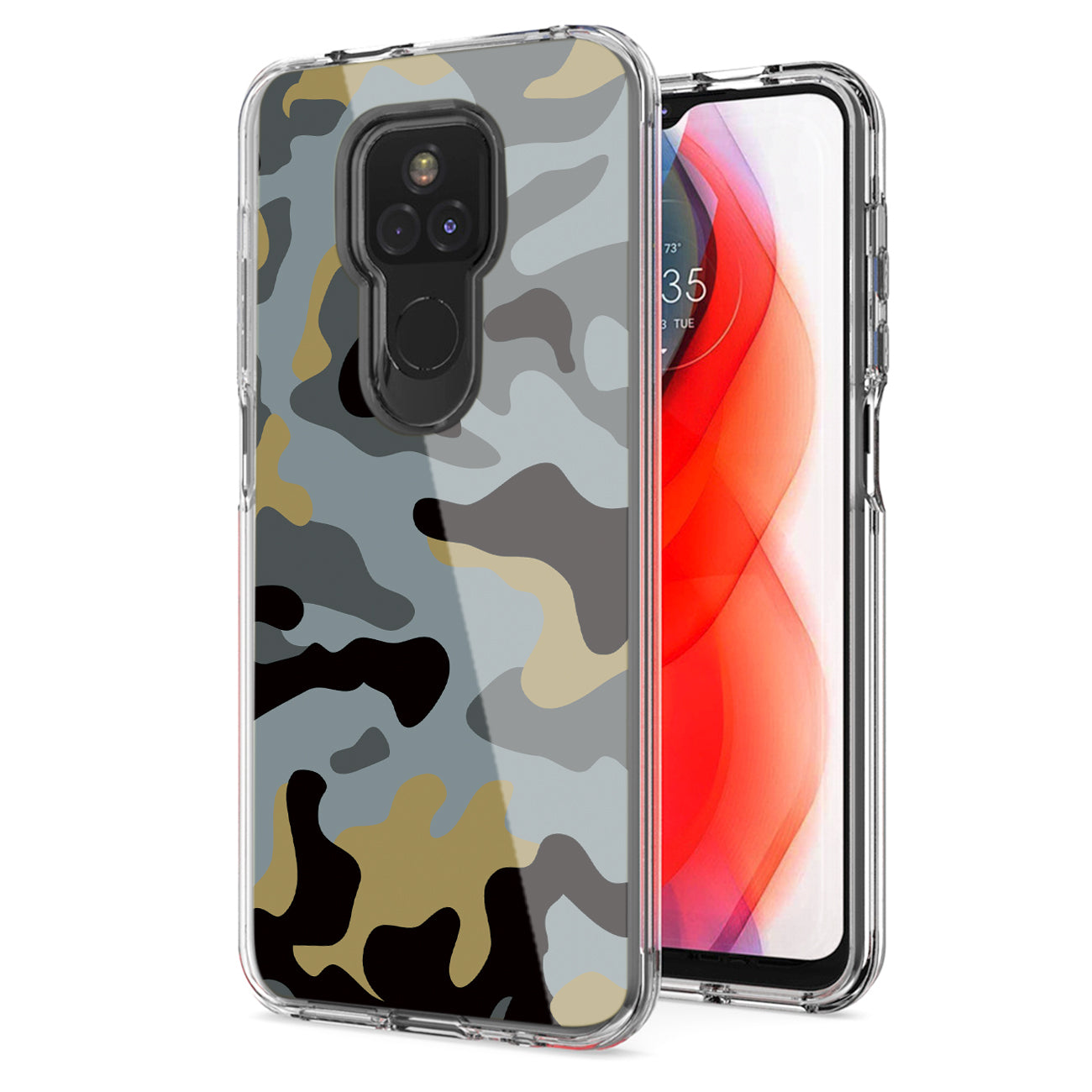 Camouflage Dual Layer Hybrid Hard Plastic and Soft TPU Rubber Case Cover for MOTOROLA G PLAY In Blue